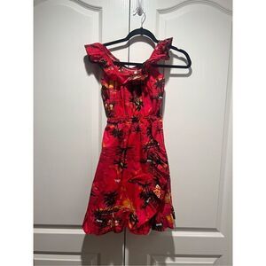 Royal Hawaiian Creations Red Sunset Island Vintage Dress Muumuu 1980's 12- XS/S